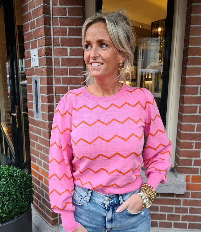 Longsleeve Zigzag Roze Oranje