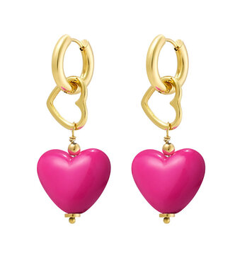 Oorbellen Dubbel Bedel Hart Roze Goud