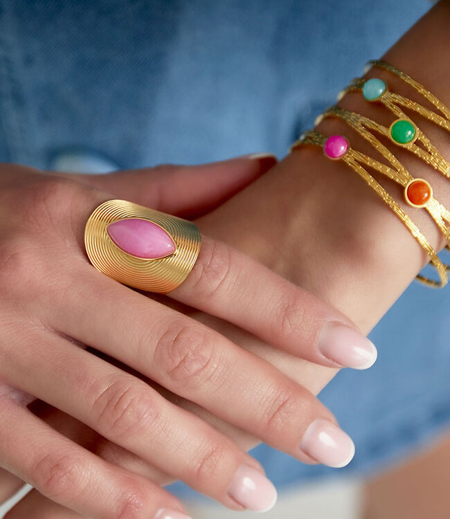 Ring Gold Boho Ovaal Steen Roze