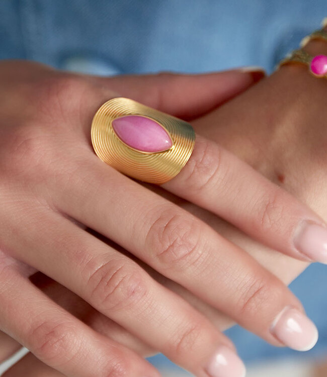 Ring Gold Boho Ovaal Steen Roze