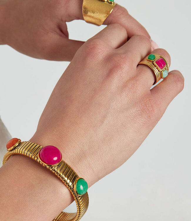 Ring Gold Boho Multi Stenen Vierkant