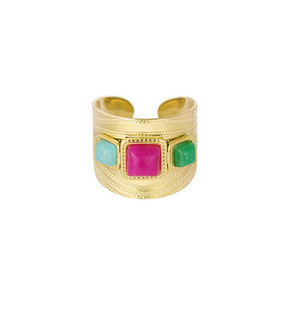 Ring Gold Boho Multi Stenen Vierkant