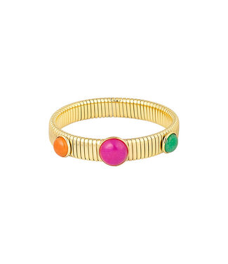 Armband Gold Rib Multi Stenen Groot Roze Rond