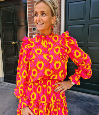 Blouse ruffle Fuchsia/Yellow