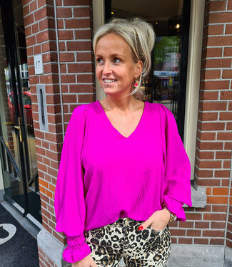 Blouse Vhals Effen Magenta