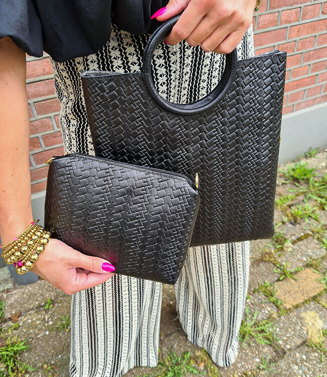 Gevlochten Tas 2-delig  Zwart