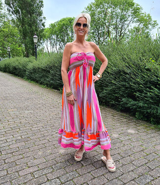 Strapless Linnenlook jurk Multicolor