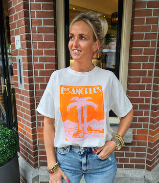 Tee Los Angeles Palm Offwhite/Oranje