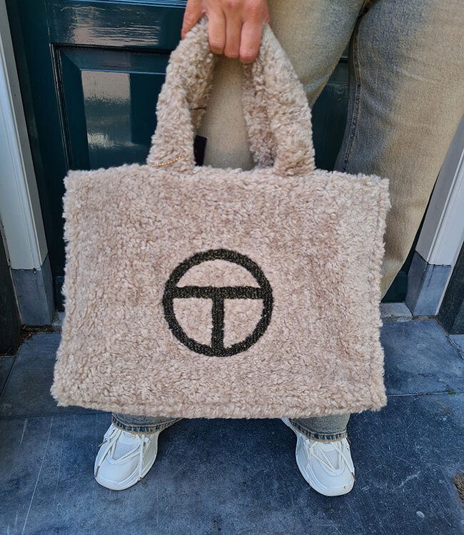 Shopper Teddy/Pied de poule Taupe