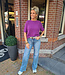 Super Soft Knit Top Korte Mouw Donker Magenta