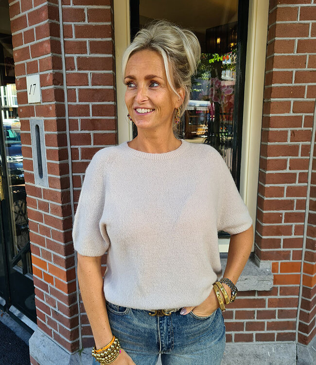 Super Soft Knit Top Korte Mouw Beige/blush