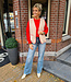 Azzurro Teddy Gilet met Bies Rood