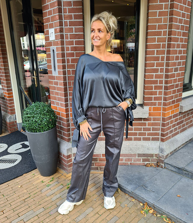 Zijdelook Blouse Vhals Voor&Achter Grijs