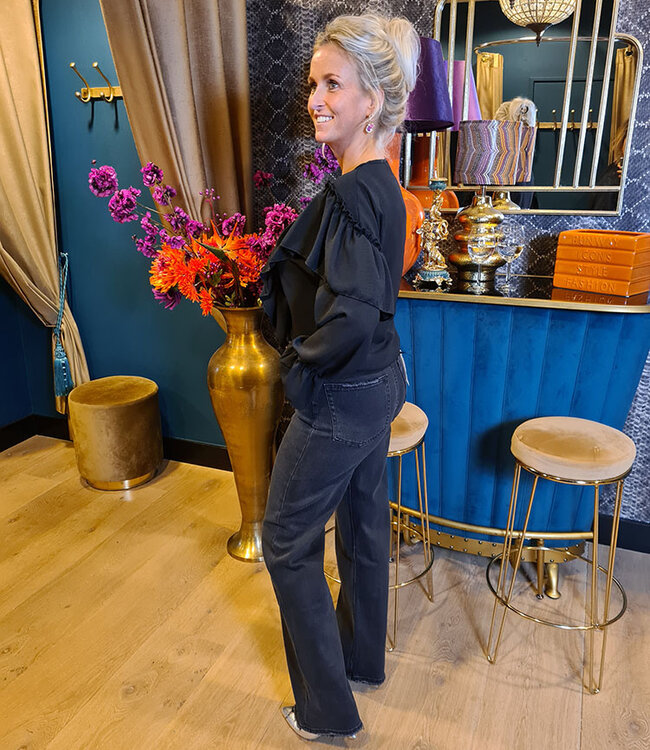 Blouse met Ruffle Zwart