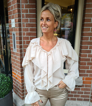 Blouse met Ruffle Beige