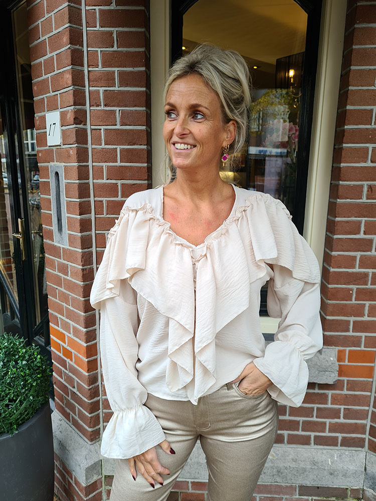 beige ruffle blouse