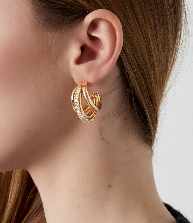 Oorbellen Triple Hoops Sparkle Goud