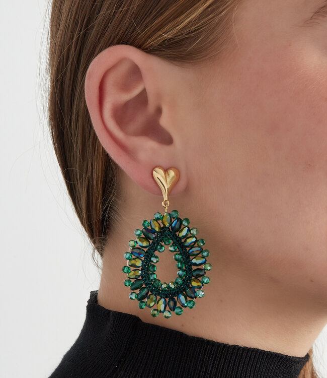 Oorbellen Kralen Hartje Goud/Groen