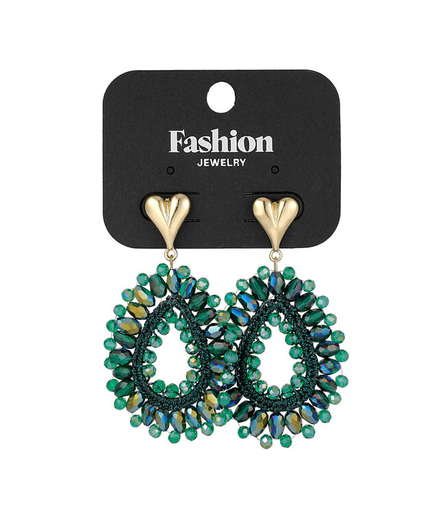 Oorbellen Kralen Hartje Goud/Groen