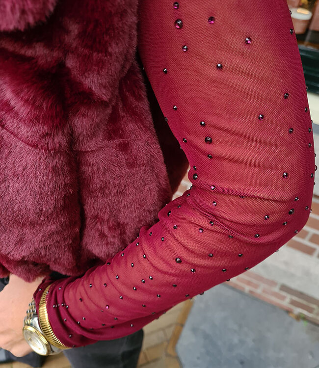 Ambika Mesh Top Strass Bordeaux