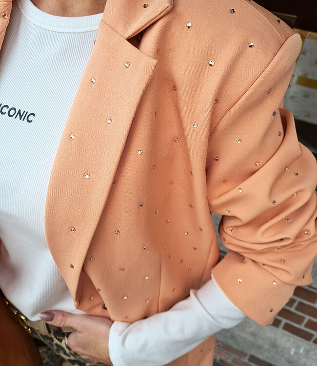 Luxe Blazer met Strass Steentjes Peach