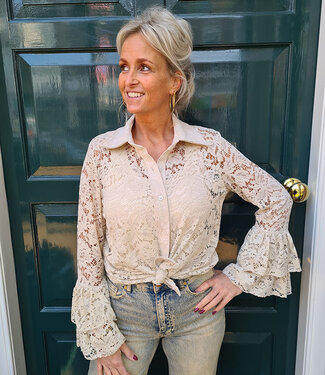 Ambika Kanten Doorknoop Blouse Licht Taupe