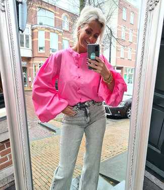 Azzurro Ballonmouw Blouse Fel Roze