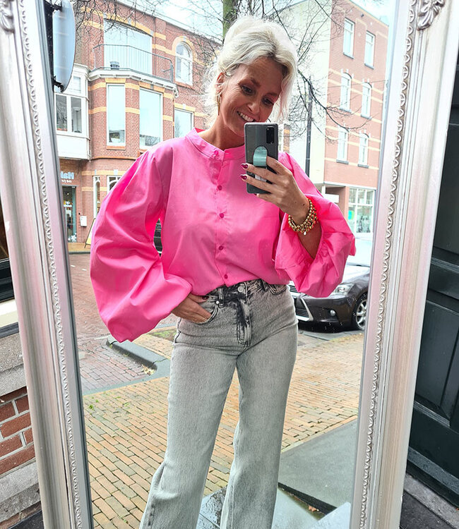 Azzurro Ballonmouw Blouse Fel Roze