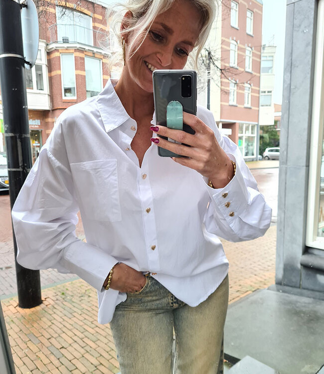 Azzurro Basic Witte Blouse Gouden Hartjes
