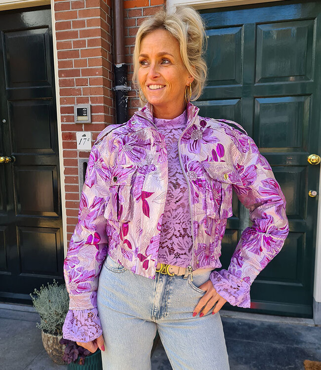 Ambika Silky Jacket Flower Paars