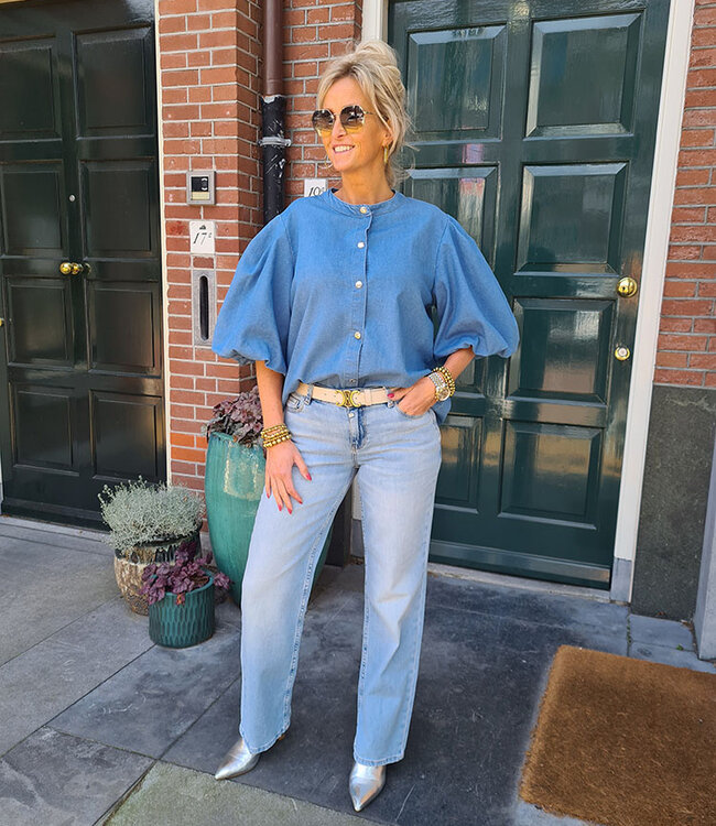 Denim Blouse Ballonmouw
