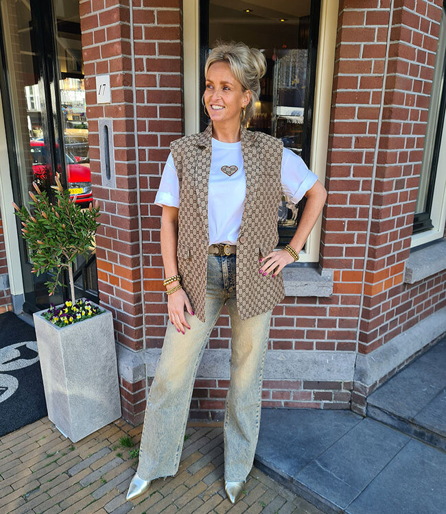 Azzurro Gilet Bruin Motief