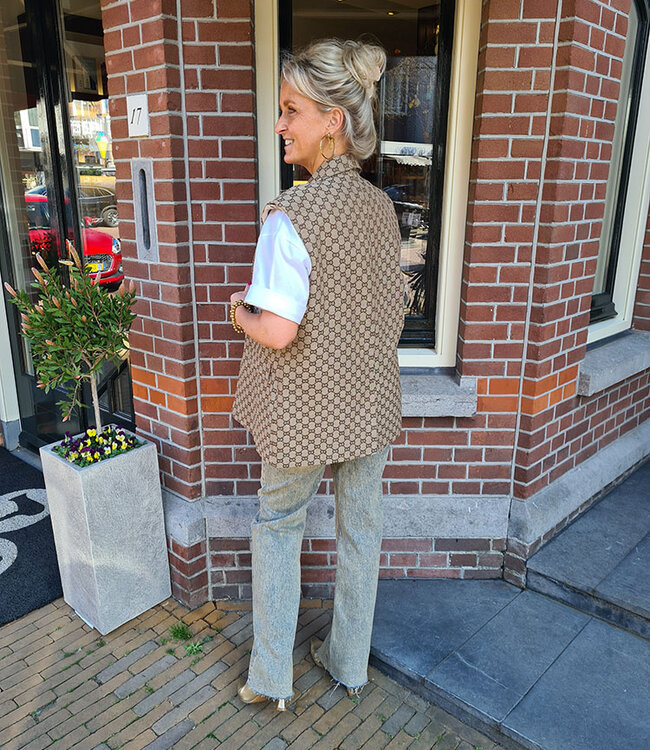 Azzurro Gilet Bruin Motief