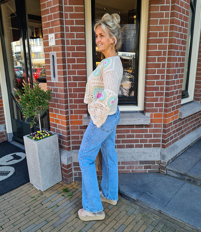 Gehaakte Boho Top Beige/Turquoise