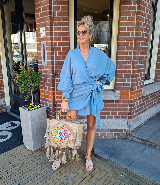 Wikkeldress Linnenlook Jeansblauw
