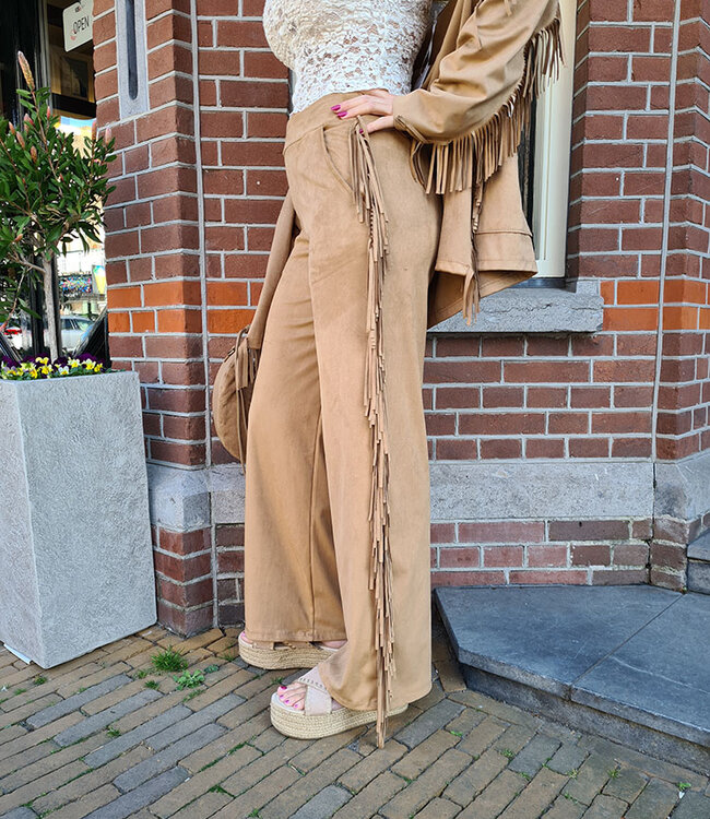Suedelook Broek met Franjers Bruin