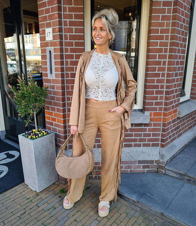 Suedelook Vest met Franjers Bruin