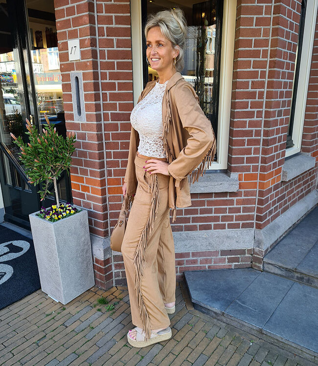 Suedelook Vest met Franjers Bruin