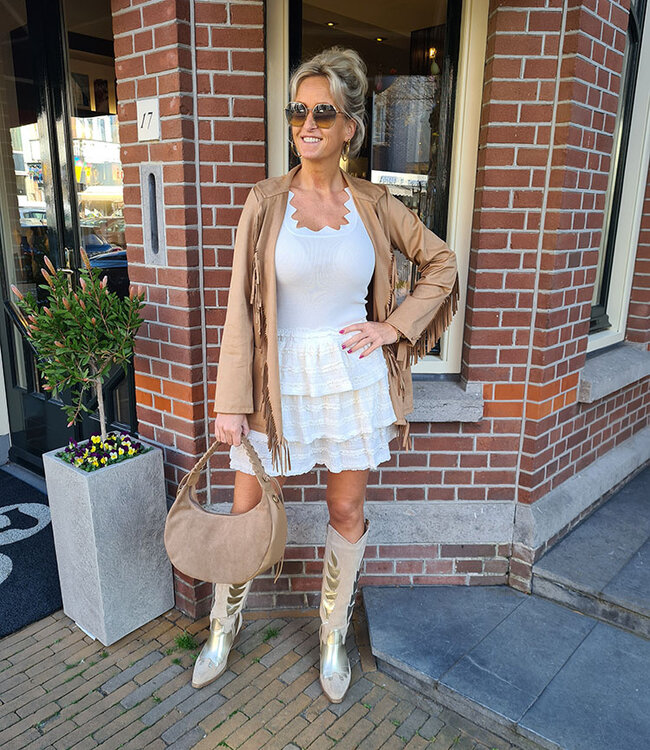 Suedelook Vest met Franjers Bruin