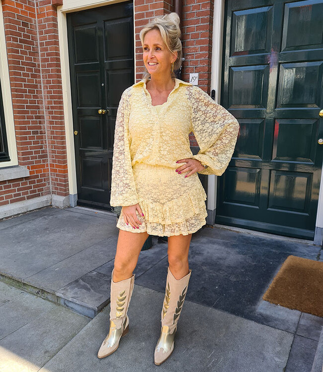 Kanten Ballonmouw Blouse Geel
