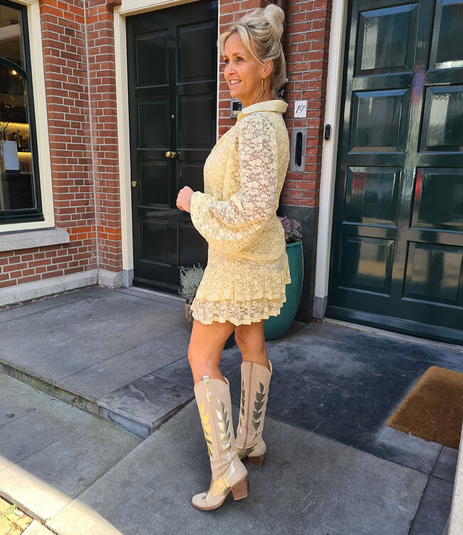 Kanten Ballonmouw Blouse Geel