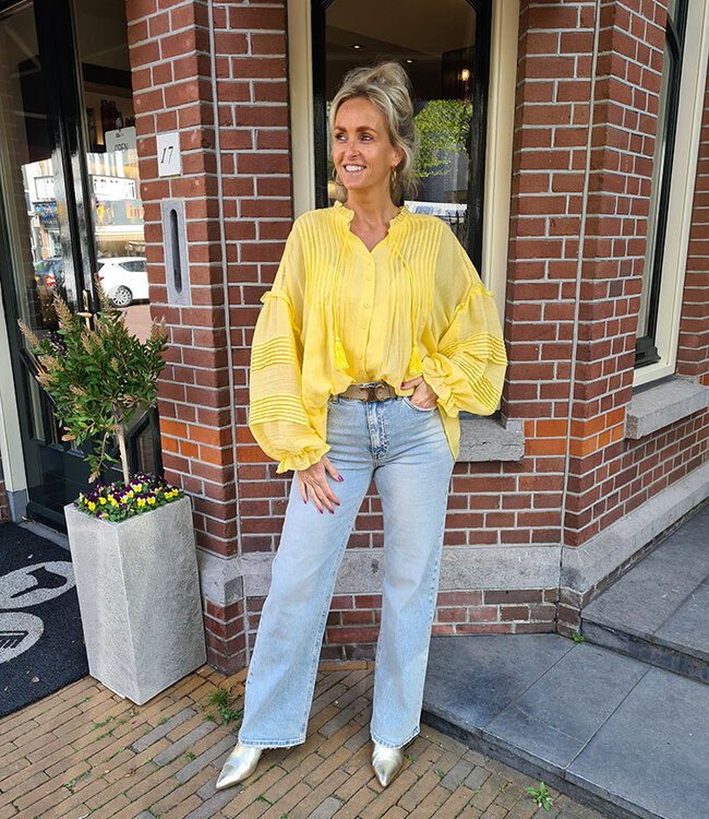 Oversized Dunne Linnenlook Blouse Geel