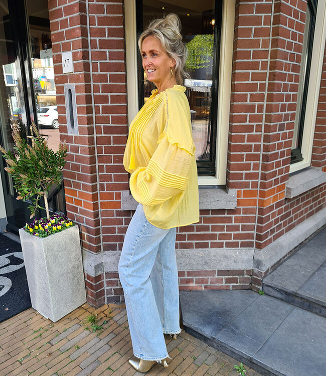 Oversized Dunne Linnenlook Blouse Geel