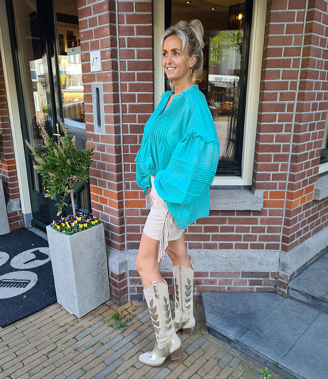 Oversized Dunne Linnenlook Blouse Turquoise