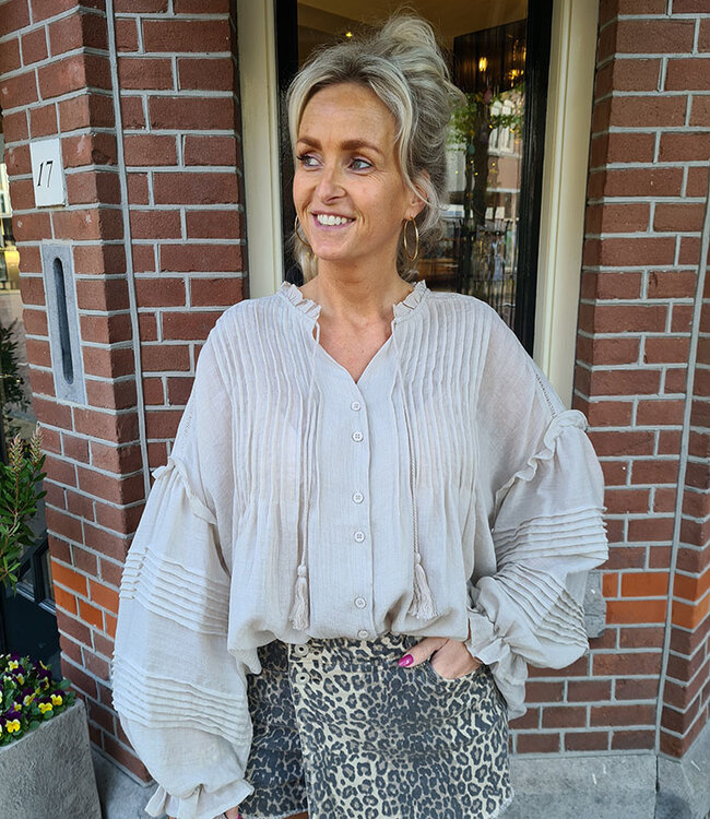 Oversized Dunne Linnenlook Blouse Beige