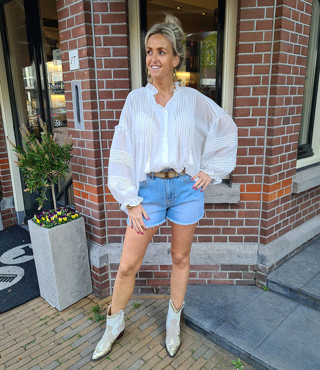 Oversized Dunne Linnenlook Blouse Offwhite