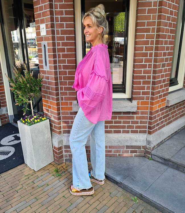 Oversized Dunne Linnenlook Blouse Fuchsia