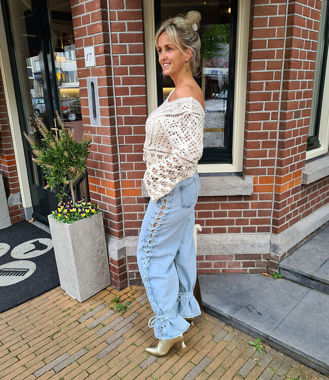 Gehaakte Top Lange Mouw Beige