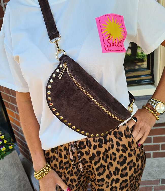 Crossbody Suede met Studs Donkerbruin