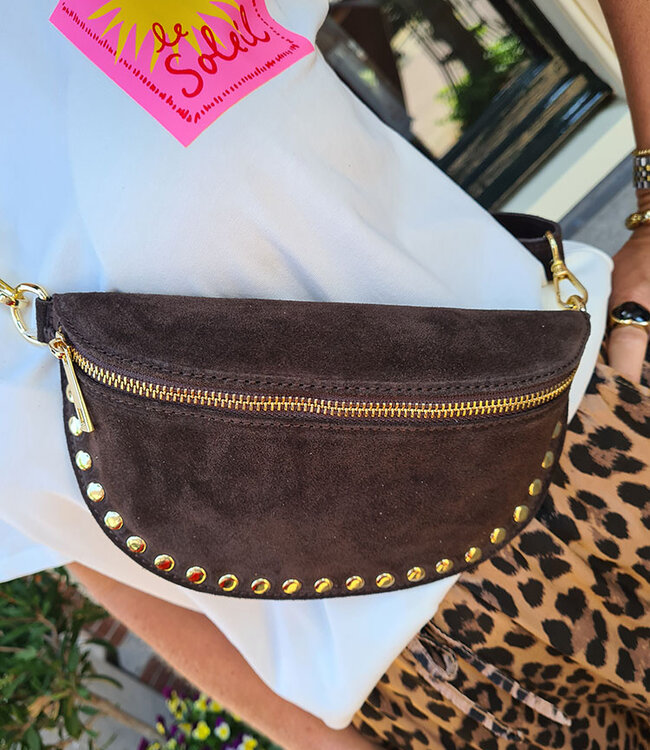 Crossbody Suede met Studs Donkerbruin
